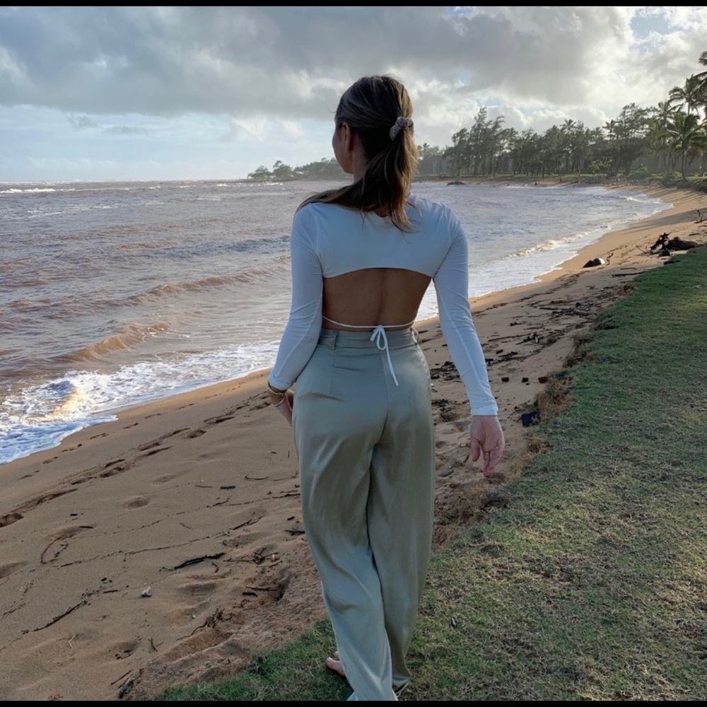 White Backless Long Sleeve Top